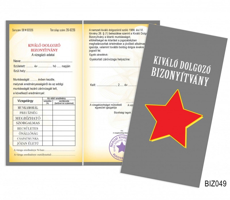 Bizonyítvány BIZ049