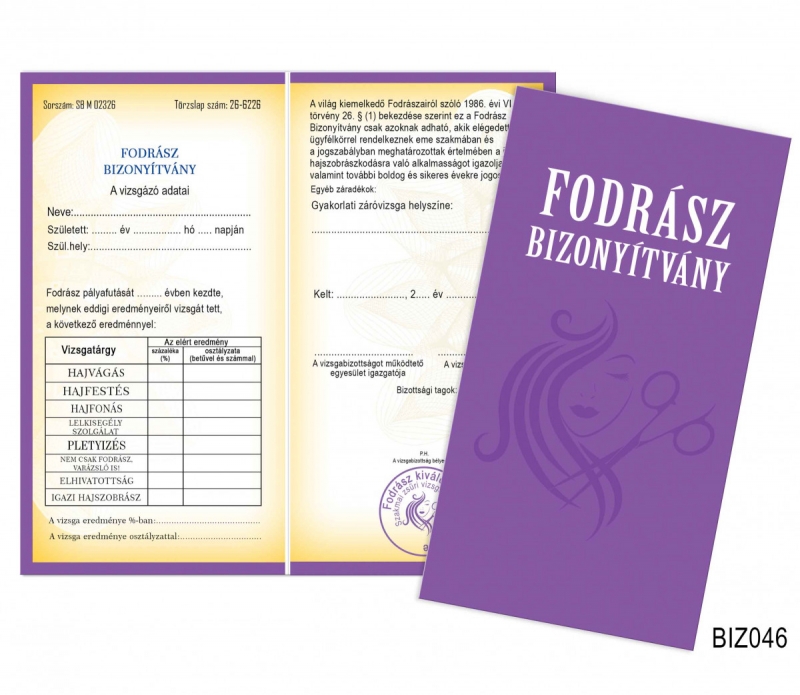 Bizonyítvány BIZ046